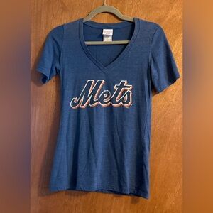 Women's Blue Mets V-Neck Short Sleeve Tee